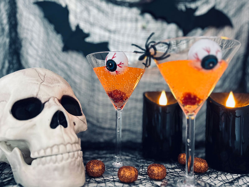 spooky halloween cocktails in polycarbonate glasses