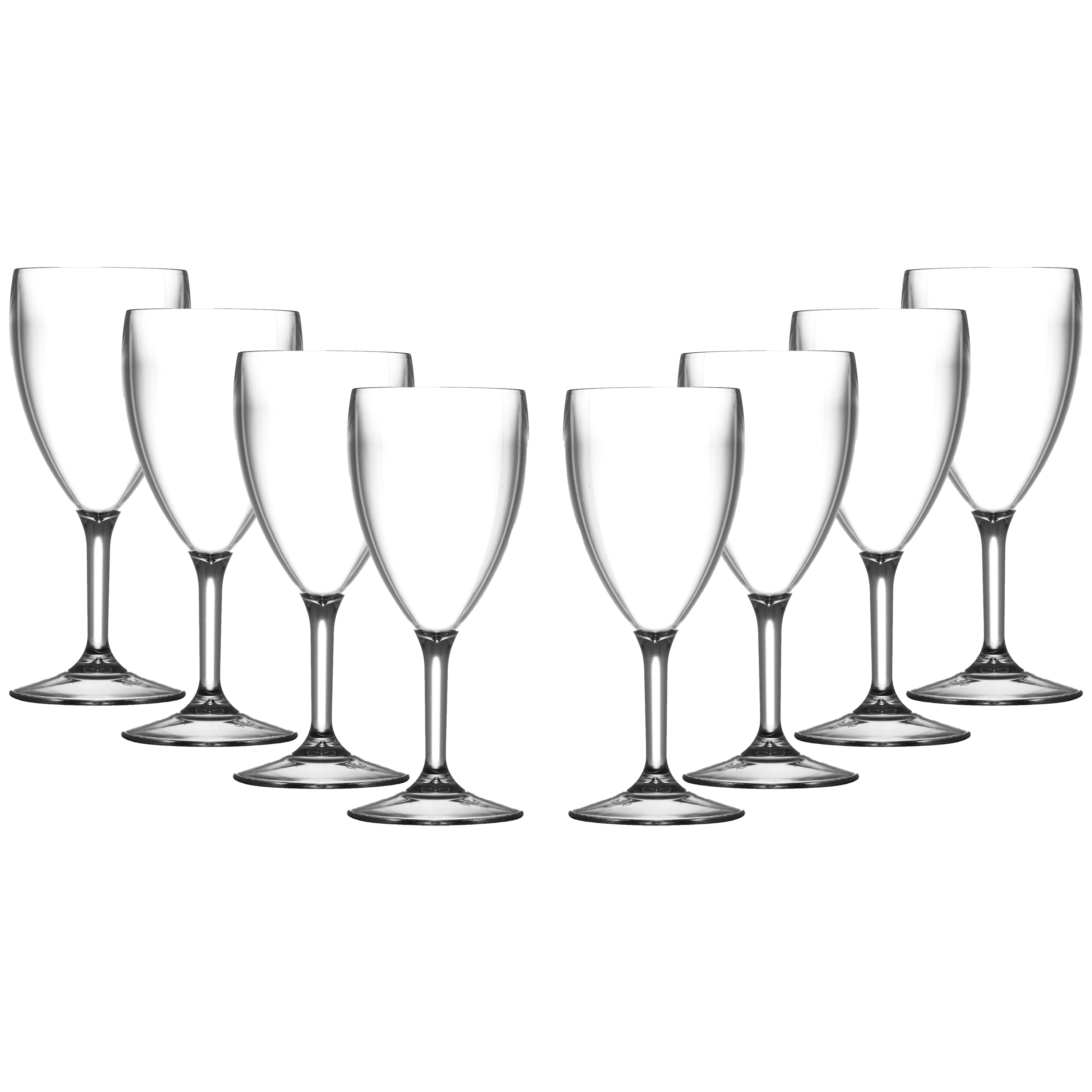 Elite 14oz wine glass with classic proportions, made from crystal-clear, virtually unbreakable polycarbonate. Features a slender stem and rounded bowl—stylish, reusable, and ideal for indoor or outdoor use.