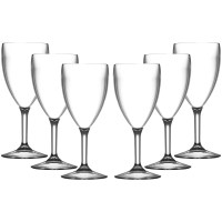 Set of 6 Elite 14oz wine glass with classic proportions, made from crystal-clear, virtually unbreakable polycarbonate. Features a slender stem and rounded bowl—stylish, reusable, and ideal for indoor or outdoor use.