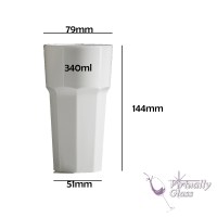 White Coloured Tumbler with Measurements height 2144mm base width 51mm capacity 340 ml