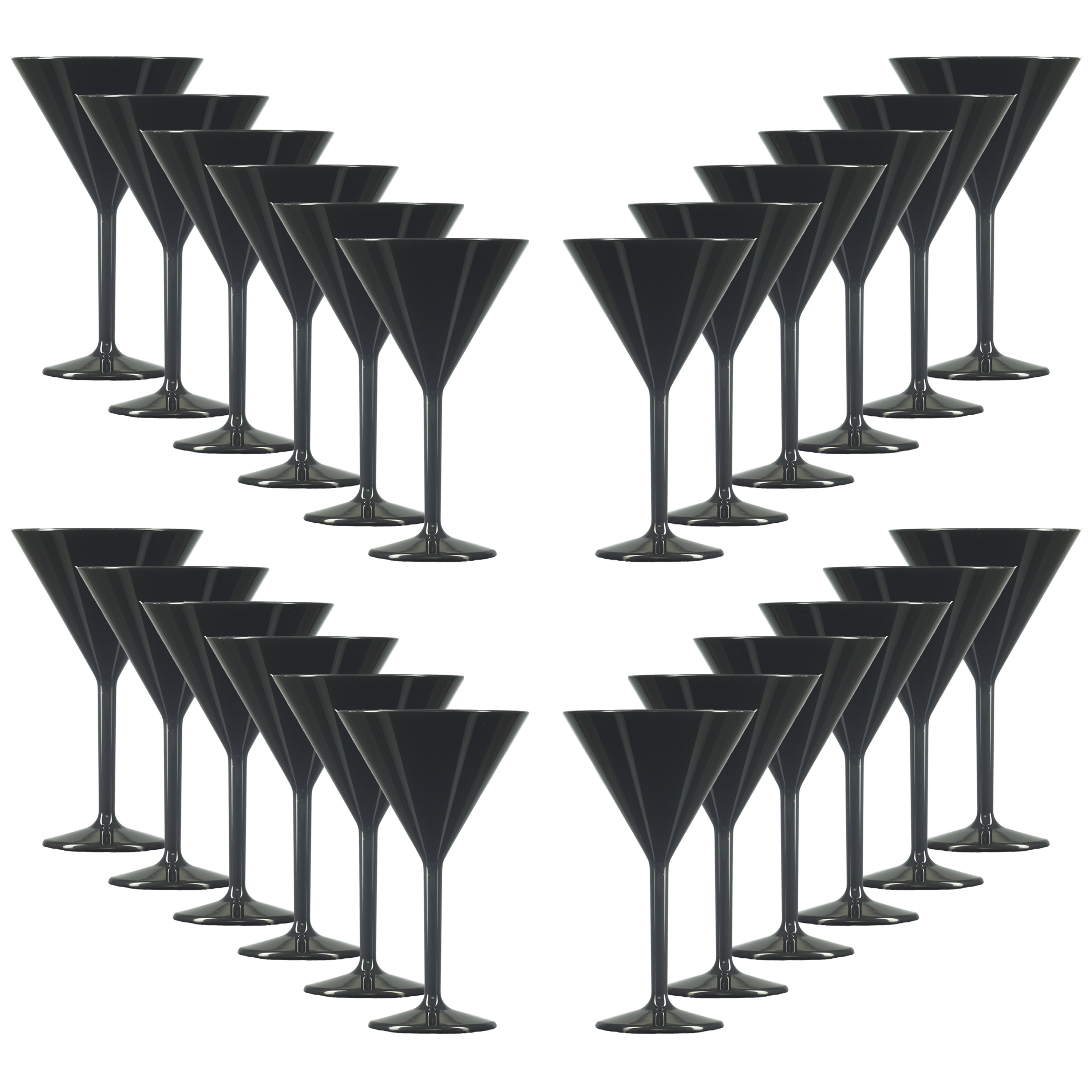 Set of 12 Premium Polycarbonate Black Martini Glasses 