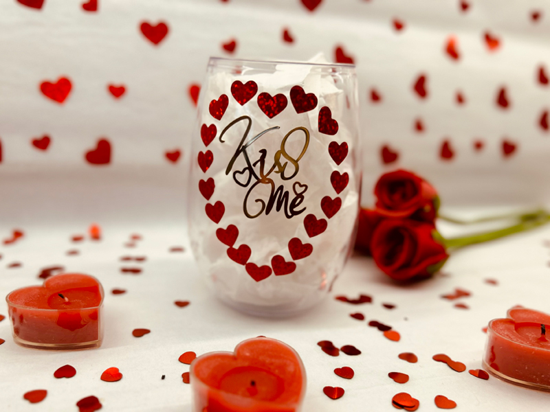 Valentines day table setting with polycarbonate glasses